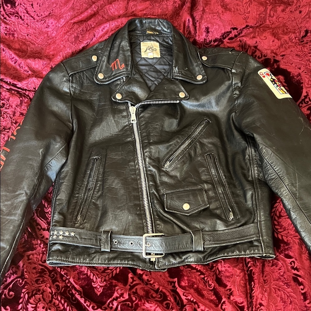 Black Leather Vintage Biker Jacket Customized 40/L